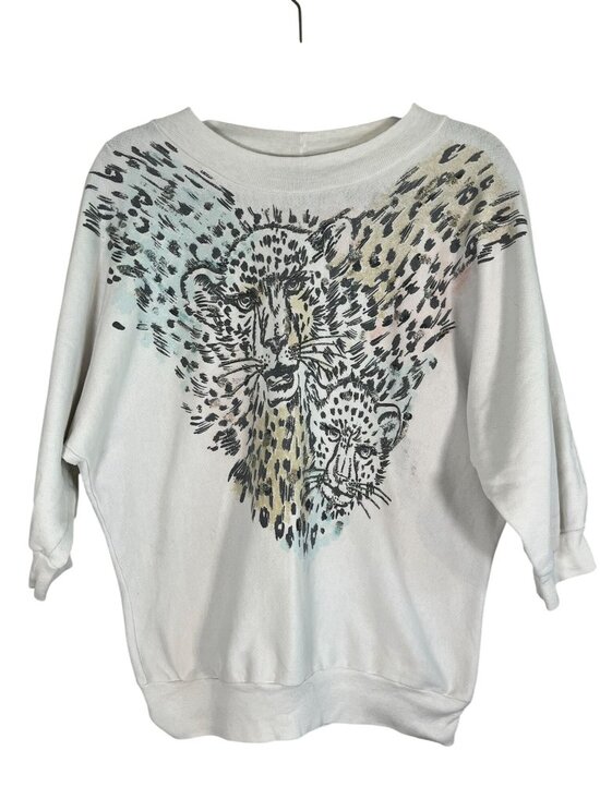Rave Reviews Sweaters - Vintage Leopard Print Sweatshirt S Metallic 1980s Funky Mod Artsy Edgy Grunge